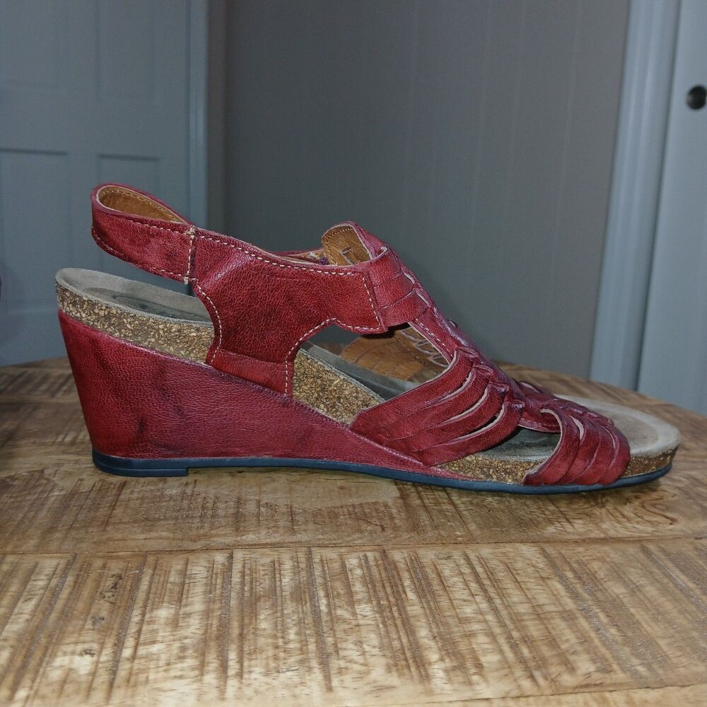 Taos Red Leather Woven Wedge Sandals Huarache Strappy Comfort Shoes EU 39 US 8 - Picture 3 of 16